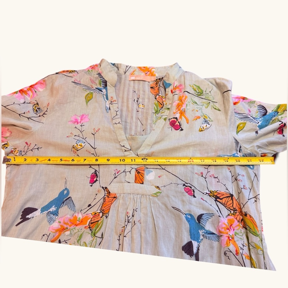 LA CERA 100% Cotton Voile Lined Hummingbird Caftan - Picture 14 of 14